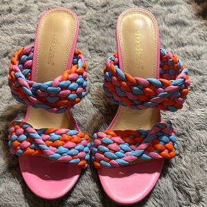 Shoe Dazzle Women's Pink and Multicolor Braided Sandals